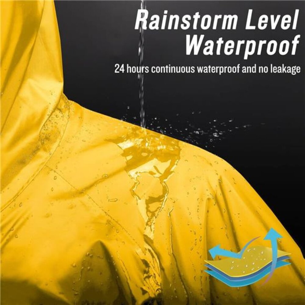 Mens Long Hooded Safety Rain Jacket Waterproof Emergency Raincoat Poncho - Picture 4 of 6